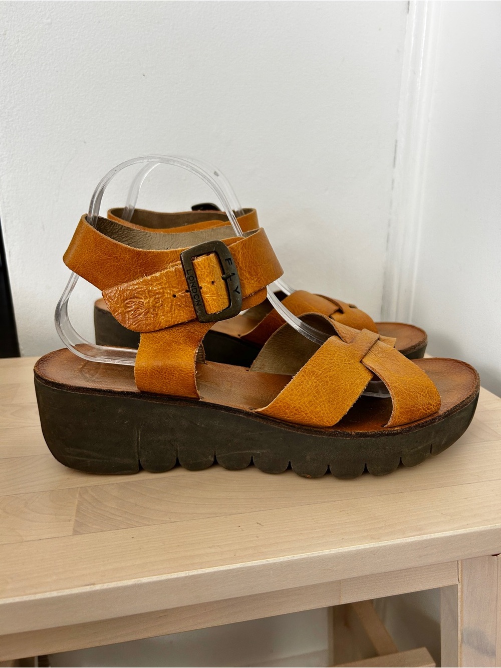 FLY LONDON Brown Leather Platform Sandals Size 41 Wedge Comfort Neutral